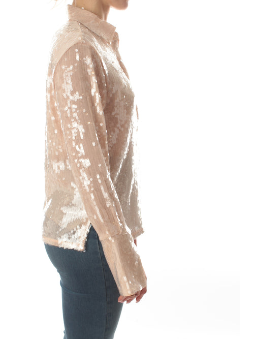 Patrizia Pepe camicia in full paillettes da donna ivory skin