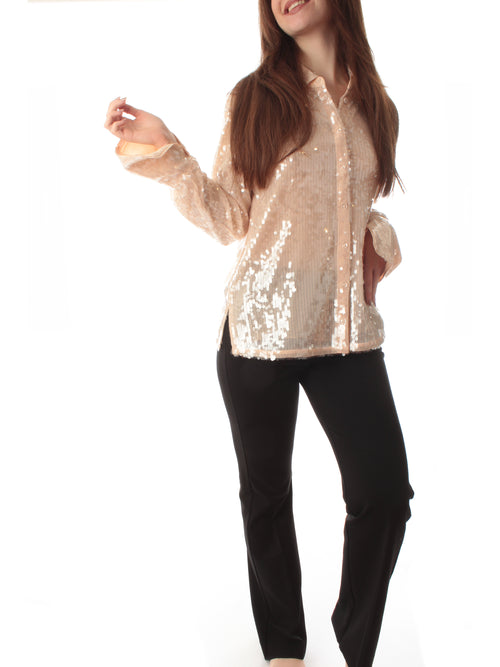 Patrizia Pepe camicia in full paillettes da donna ivory skin