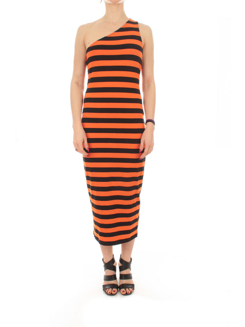 Patrizia Pepe abito monospalla a righe da donna black/orange stripes