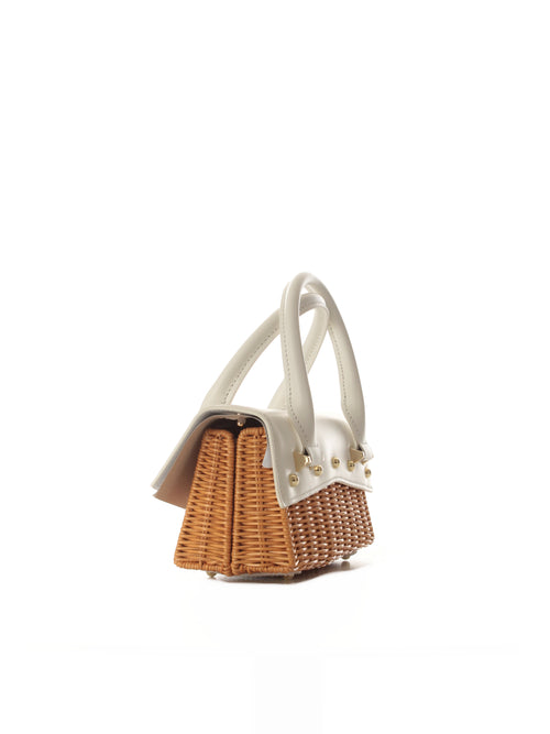 Patrizia Pepe borsa Fly Bamby Bag in pelle e in paglia da donna white/natural