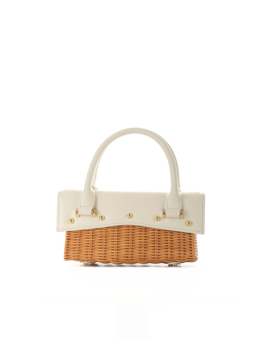 Patrizia Pepe borsa Fly Bamby Bag in pelle e in paglia da donna white/natural