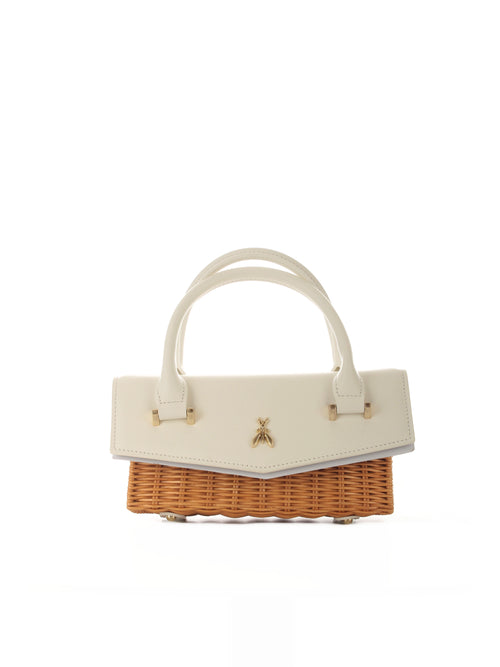 Patrizia Pepe borsa Fly Bamby Bag in pelle e in paglia da donna white/natural