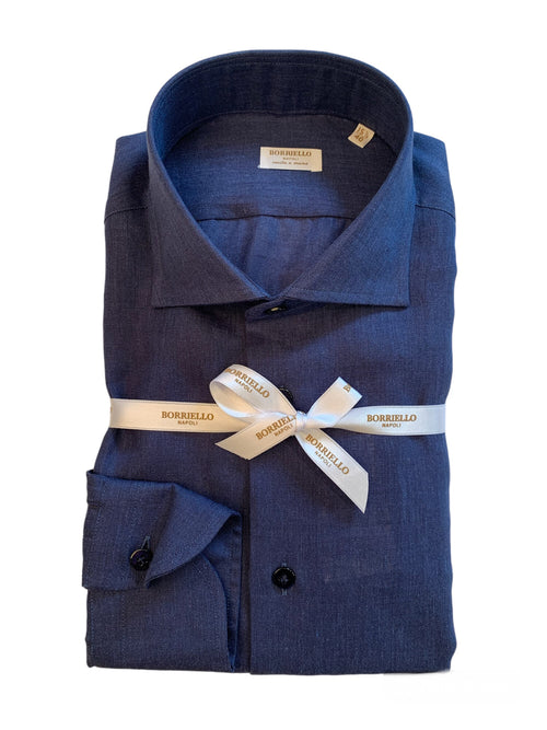 Borriello camicia in puro lino da uomo navy blue