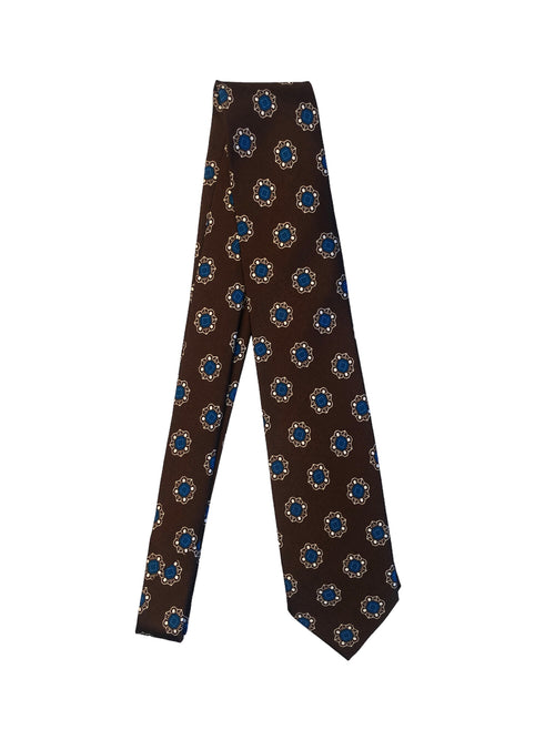 Barba cravatta 7 pieghe da uomo disegno blu fondo marrone