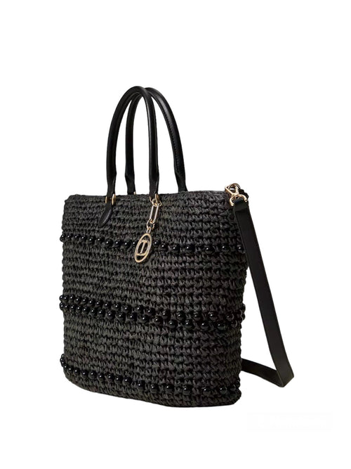 Twinset borsa shopper in rafia crochet da donna nero