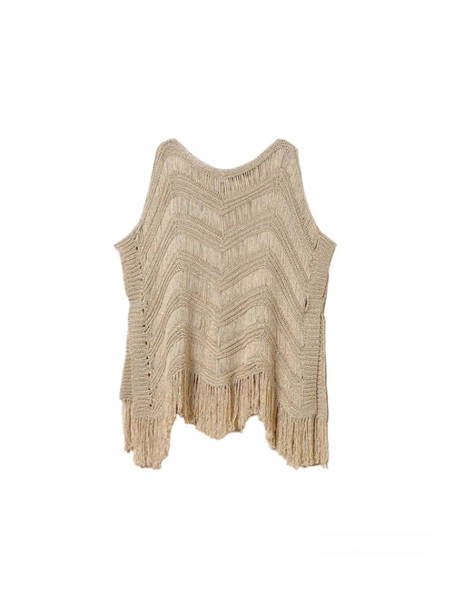 Twinset poncho in maglia con frange da donna giallo oro
