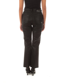 (+) People jeans Ingrid cropped flare nero in tessuto spalmato da donna