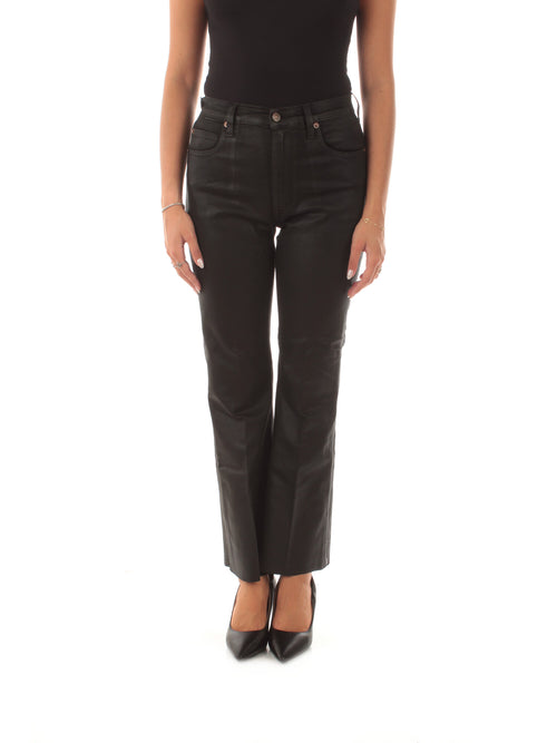 (+) People jeans Ingrid cropped flare nero in tessuto spalmato da donna