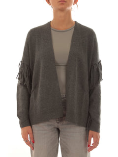 Emme Marella REUMA cardigan con frange da donna grigio scuro