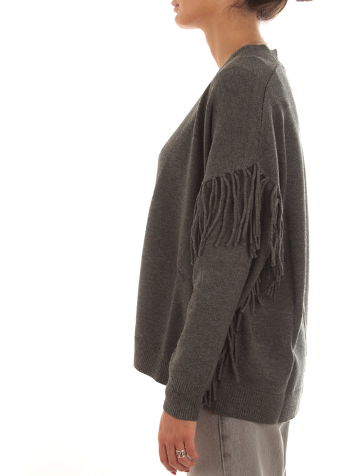 Emme Marella REUMA cardigan con frange da donna grigio scuro