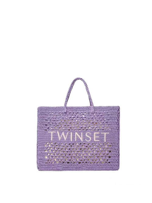Twinset borsa shopper 'Bohémienne' crochet da donna viola giacinto