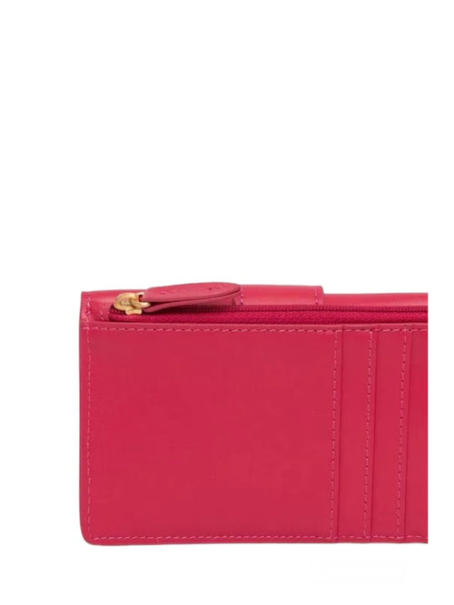 Twinset portafoglio in pelle con logo Oval T da donna fragola