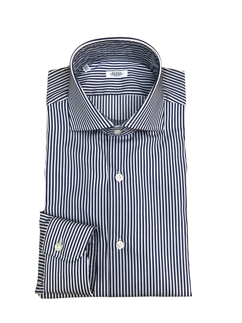 Barba camicia in cotone bianco/blu da uomo