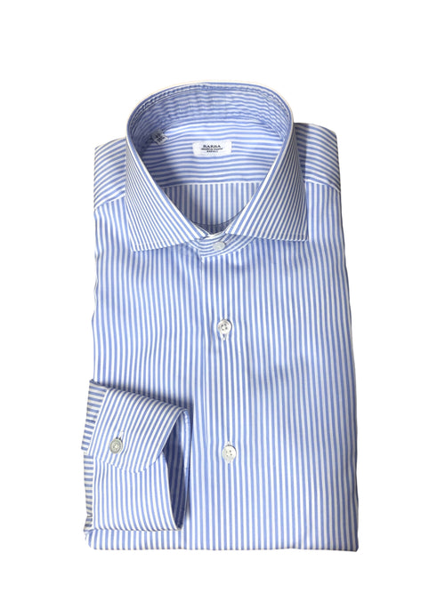 Barba camicia in cotone rigato bianco/azzurro da uomo