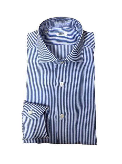 Barba camicia in cotone da uomo bianco/azzurro a righe