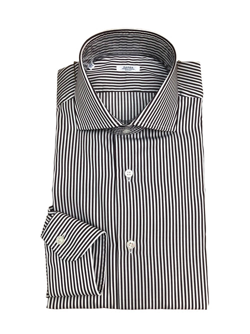 Barba camicia in cotone a righe bianco/marrone da uomo