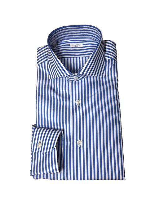 Barba camicia in cotone a riga larga bianco/azzurro da uomo