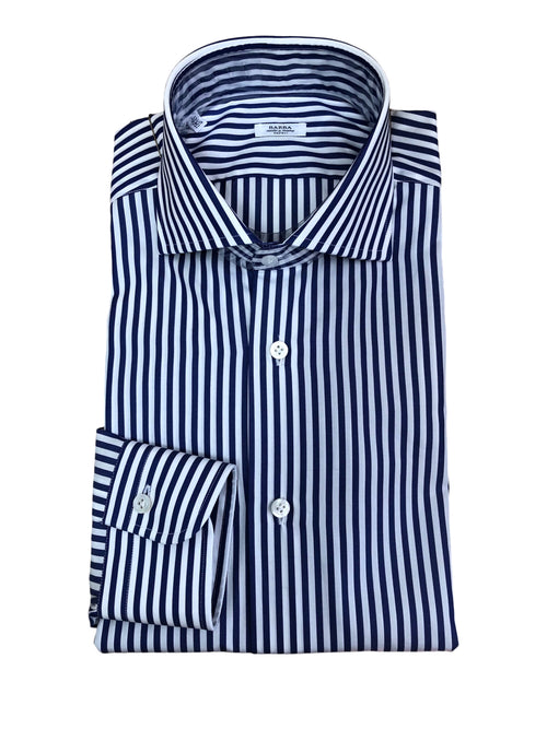 Barba camicia in cotone rigato da uomo bianco/blu