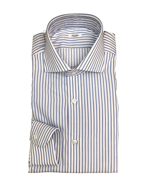 Barba camicia in cotone a righe bianco/azzurro da uomo