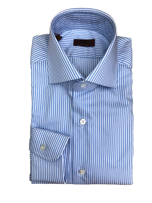 Barba camicia linea journey in cotone a righe bianco/azzurro da uomo