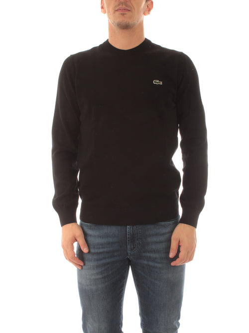 Lacoste pullover da uomo con collo rotondo in cotone organico nero