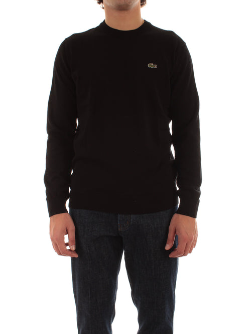 Lacoste pullover da uomo con collo rotondo in cotone organico nero