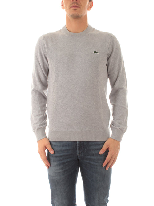 Lacoste pullover da uomo con collo rotondo in cotone organico grigio chine