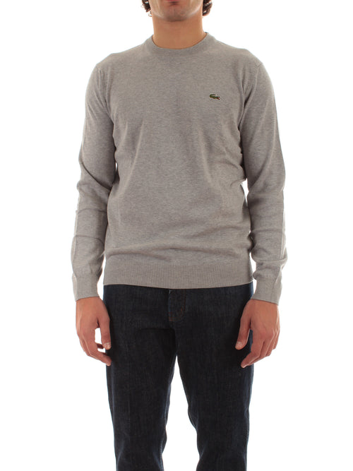 Lacoste pullover da uomo con collo rotondo in cotone organico grigio chine