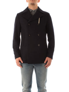 Camplin Peacot Island cappotto doppiopetto in lana blu da uomo