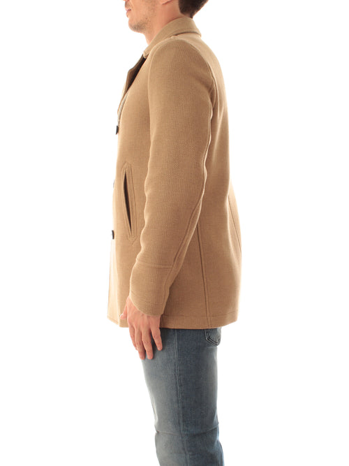 Camplin Peacot Island cappotto doppiopetto in lana beige da uomo