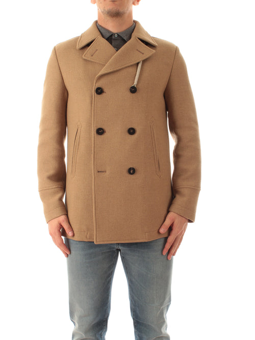 Camplin Peacot Island cappotto doppiopetto in lana beige da uomo