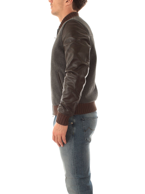 Bruto YUMA bomber in pelle e in maglia da uomo grey brown