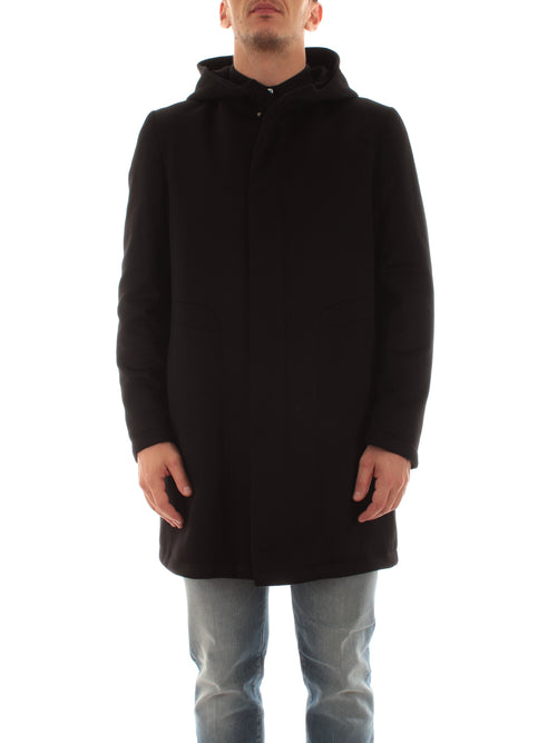 Tagliatore cappotto con cappuccio da uomo nero