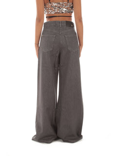 Patrizia Pepe jeans grigio a vita bassa wide leg con strass