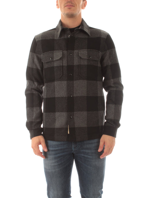 Woolrich giacca a camicia imbottita ALASKAN in misto lana da uomo charcoal buffalo