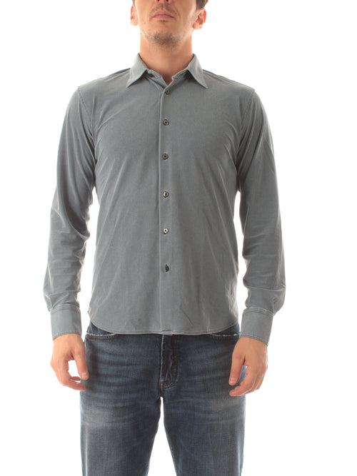 RRD-ROBERTO RICCI DESIGNS PIQUE TECHNO WASH CAMICIA BLUE BLACK DA UOMO