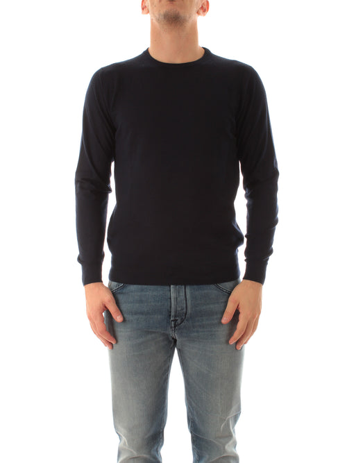 Fedeli maglia girocollo in misto cashmere e seta da uomo navy blu