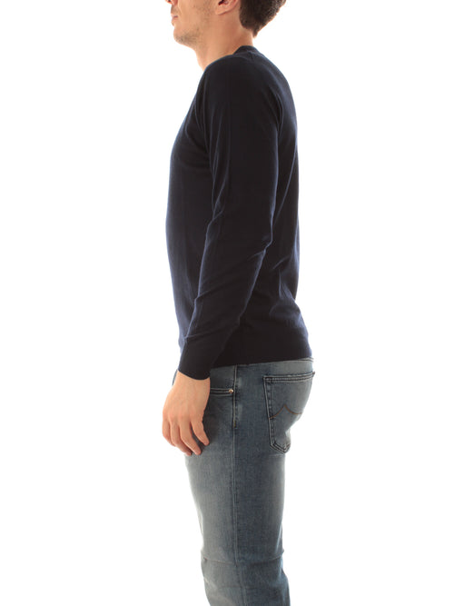 Fedeli maglia girocollo in misto cashmere e seta da uomo navy blu