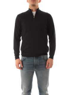 Fedeli maglia a collo alto e zip in lana merinos da uomo nero