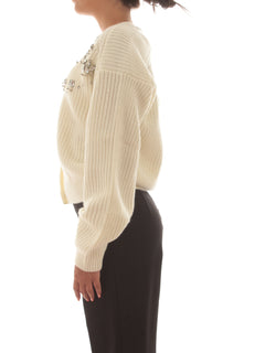 Twinset Actitude cardigan con castoni ricamati a mano da donna white