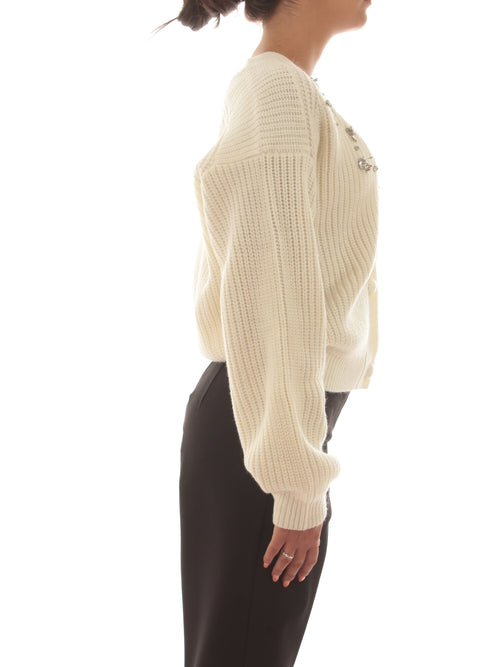 Twinset Actitude cardigan con castoni ricamati a mano da donna white