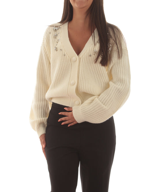 Twinset Actitude cardigan con castoni ricamati a mano da donna white