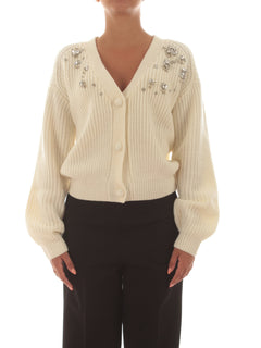 Twinset Actitude cardigan con castoni ricamati a mano da donna white