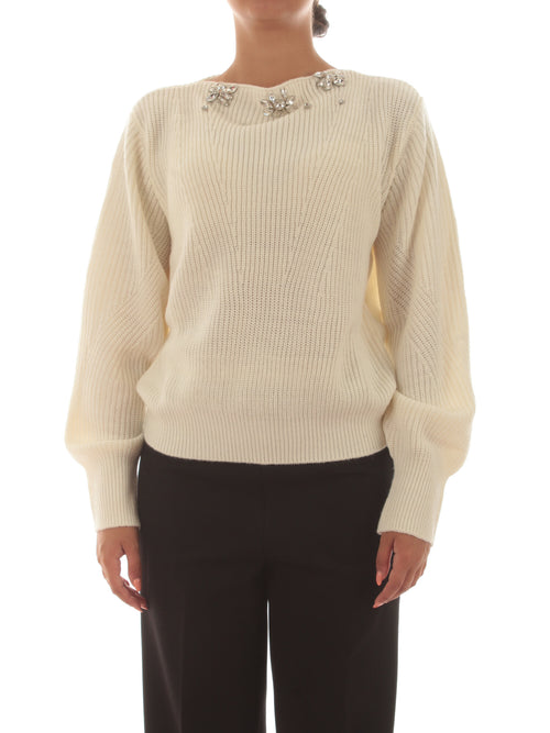 Twinset Actitude maglia con castoni ricamati a mano da donna white