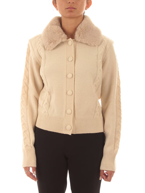 Twinset Actitude cardigan corto con collo in faux fur da donna cloud pink