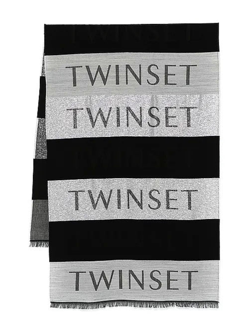 Twinset sciarpa con lurex e logo da donna nero