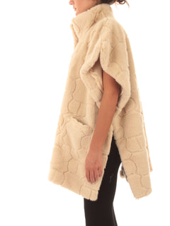 Twinset poncho in faux fur da donna white cream