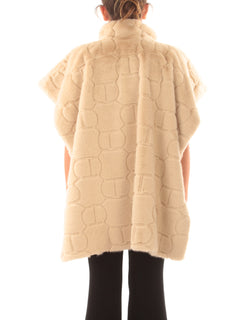 Twinset poncho in faux fur da donna white cream