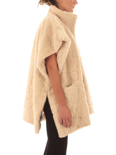 Twinset poncho in faux fur da donna white cream