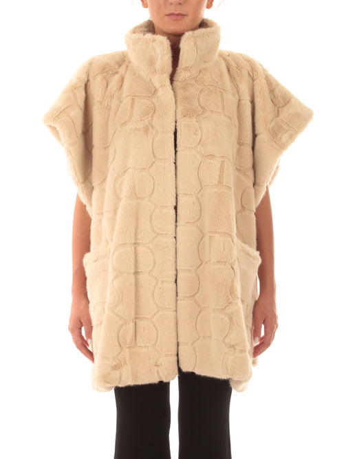 Twinset poncho in faux fur da donna white cream